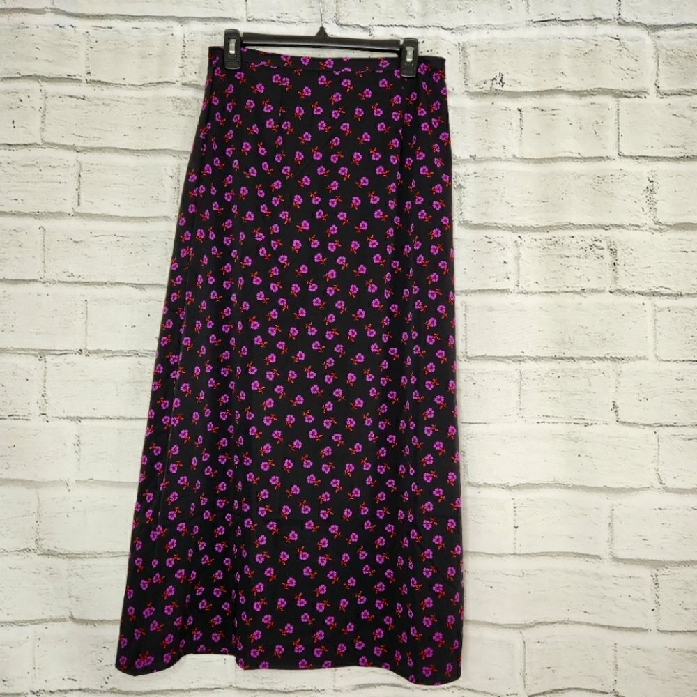 Fashion Union Floral Flowy Maxi Skirt Fully Lined Slit Womens Sz 6 Black Purple